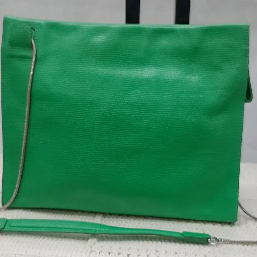 [BUNJANG] Kuho Green Leather Clutch Crossbody Bag / 구호 클러치백  겸 체인크로스백