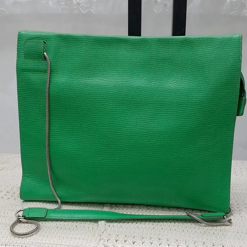 [BUNJANG] Kuho Green Leather Clutch Crossbody Bag / 구호 클러치백  겸 체인크로스백
