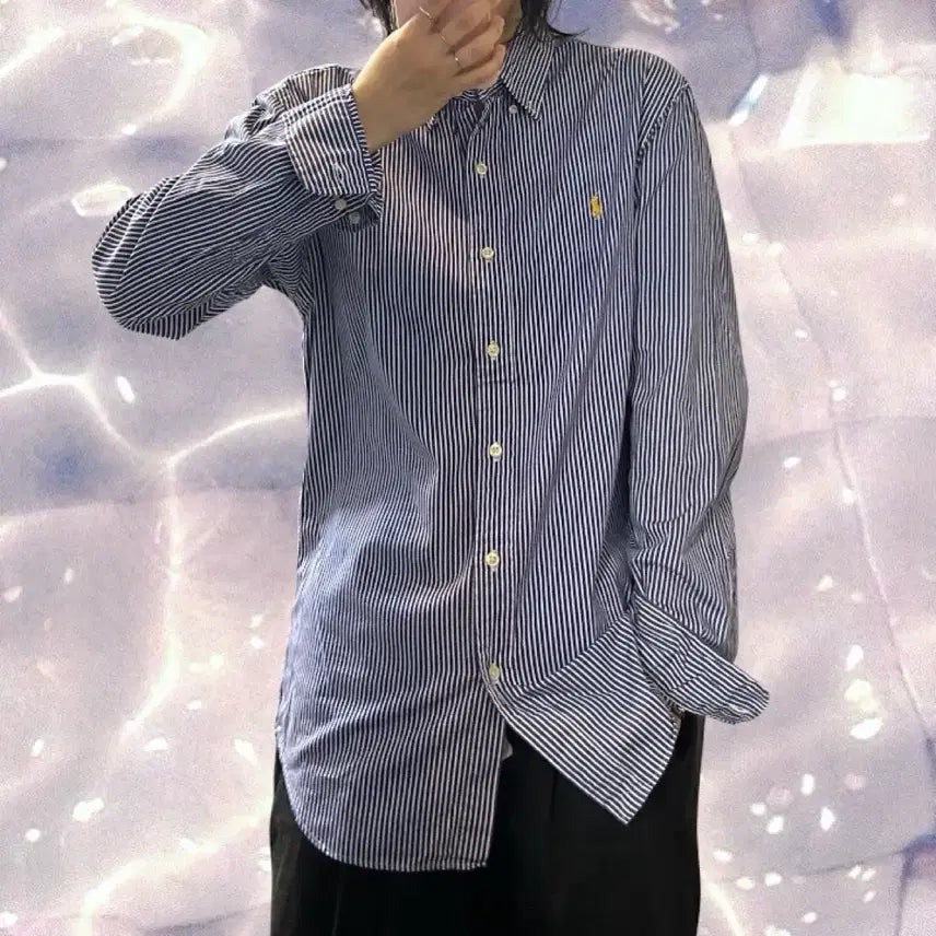 [BUNJANG] Polo Ralph Lauren Striped Shirt Sky Blue (M) / 폴로 랄프로렌 스트라이프 셔츠 스카이 블루 M