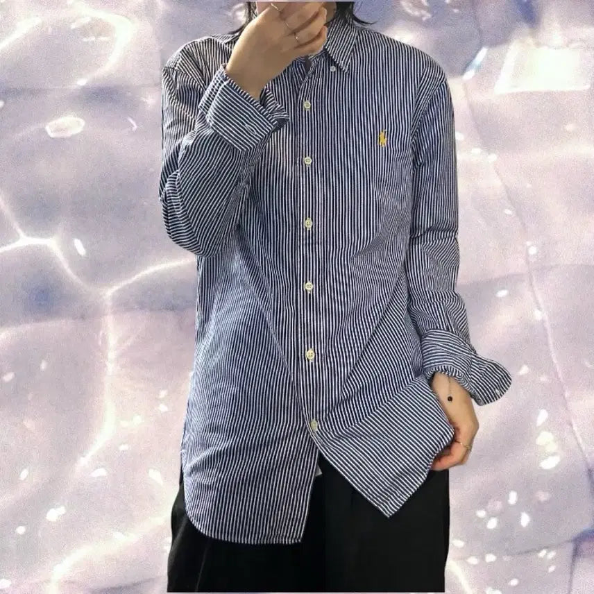 [BUNJANG] Polo Ralph Lauren Striped Shirt Sky Blue (M) / 폴로 랄프로렌 스트라이프 셔츠 스카이 블루 M