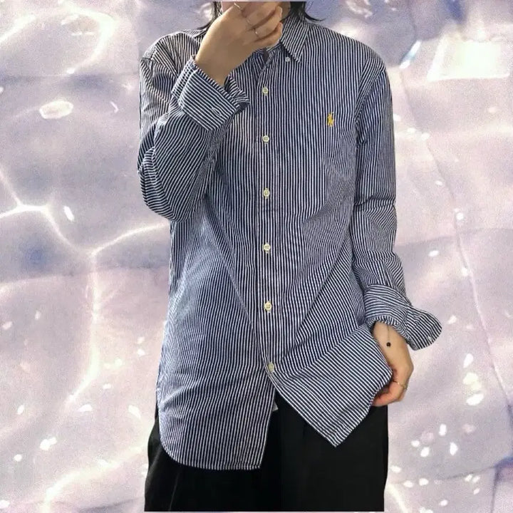 [BUNJANG] Polo Ralph Lauren Striped Shirt Sky Blue (M) / 폴로 랄프로렌 스트라이프 셔츠 스카이 블루 M