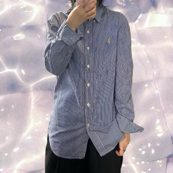 [BUNJANG] Polo Ralph Lauren Striped Shirt Sky Blue (M) / 폴로 랄프로렌 스트라이프 셔츠 스카이 블루 M