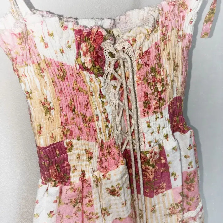 [BUNJANG] Vintage Patchwork Strawberry Milk Dress / 일본 빈티지 핀터깔 딸기우유 패치워크 원피스