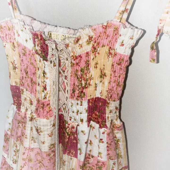 [BUNJANG] Vintage Patchwork Strawberry Milk Dress / 일본 빈티지 핀터깔 딸기우유 패치워크 원피스