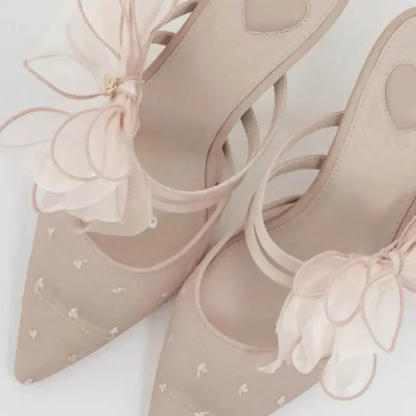 [BUNJANG] Randa Heart Collection Chiffon Ribbon Mules Pumps (Pink) / (5/9일까지 판매)RANDA 란다 쉬폰 리본 하트 뮬 펌프스 (핑크)