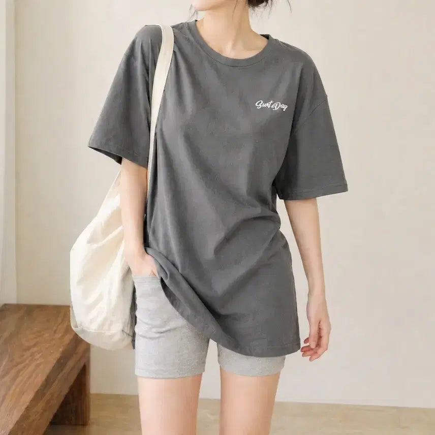 [BUNJANG] Charcoal Oversized Printed T-Shirt / 새상품 프린팅 차콜 오버핏 티셔츠 66-77