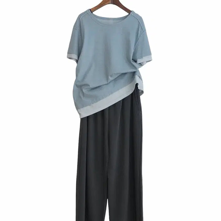 [SOLD OUT] 교신안함)워싱 코튼 레이어드 티셔츠
