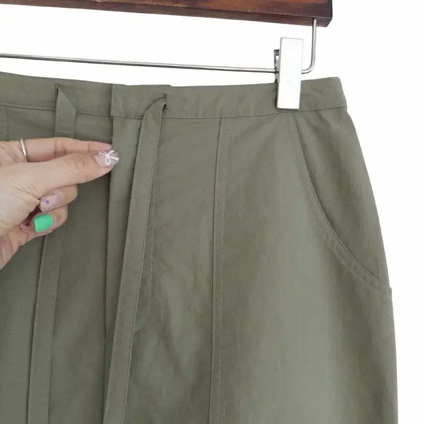 [BUNJANG] Unbranded Khaki String Long Skirt / 교신안함)카키 스트링 롱 스커트
