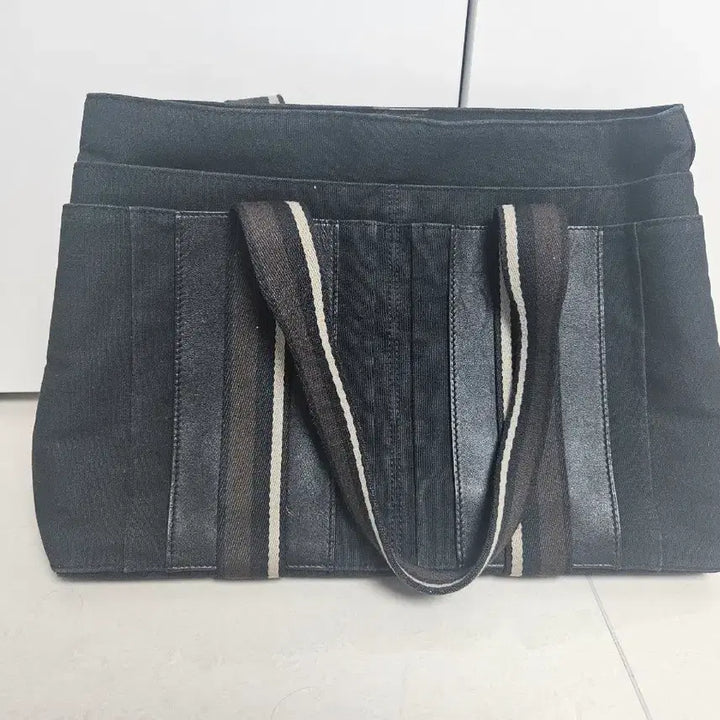 [BUNJANG] Hermes Fruit Tote MM Black Denim Tote Bag / 에르메스 후루토 토르카 mm 블랙 데님 토트백 스트라이프 핸들