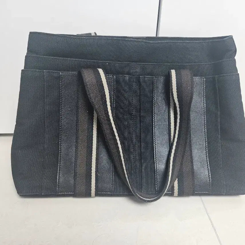 [BUNJANG] Hermes Fruit Tote MM Black Denim Tote Bag / 에르메스 후루토 토르카 mm 블랙 데님 토트백 스트라이프 핸들