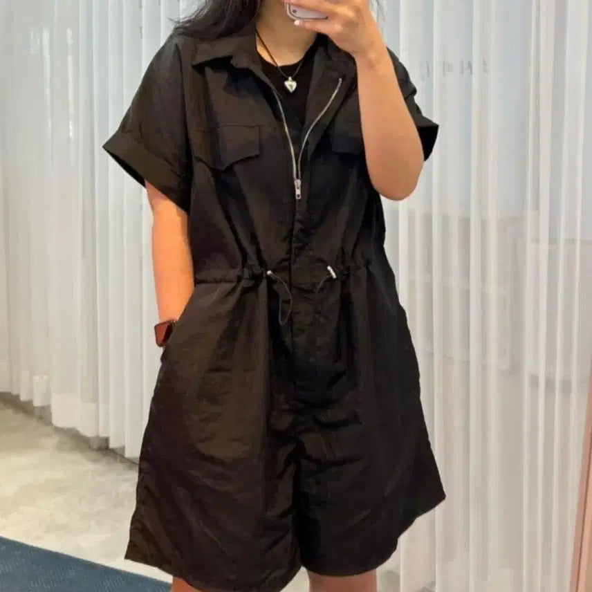 [BUNJANG] Unbranded Black String Shorts Jumpsuit / 바스락 스트링 반바지 점프수트 블랙