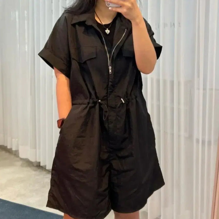 [BUNJANG] Unbranded Black String Shorts Jumpsuit / 바스락 스트링 반바지 점프수트 블랙