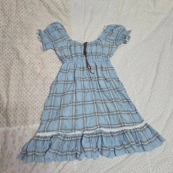 [BUNJANG] Roxyal Axisfarm Ilbe Vintage Sky Blue Checkered Dress / 빈티지 하늘색 체크 원피스 로걀 엑시즈팜 일브