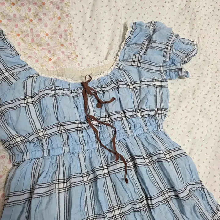 [BUNJANG] Roxyal Axisfarm Ilbe Vintage Sky Blue Checkered Dress / 빈티지 하늘색 체크 원피스 로걀 엑시즈팜 일브