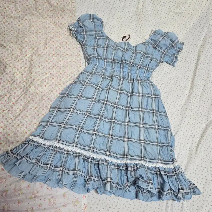 [BUNJANG] Roxyal Axisfarm Ilbe Vintage Sky Blue Checkered Dress / 빈티지 하늘색 체크 원피스 로걀 엑시즈팜 일브