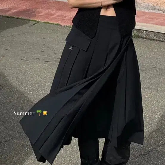 [BUNJANG] Trimming Birds Pleated Layered Skirt Black / 트리밍버드 플리츠 레이어드 스커트 블랙2size