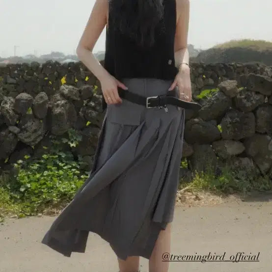 [BUNJANG] Trimming Birds Pleated Layered Skirt Black / 트리밍버드 플리츠 레이어드 스커트 블랙2size