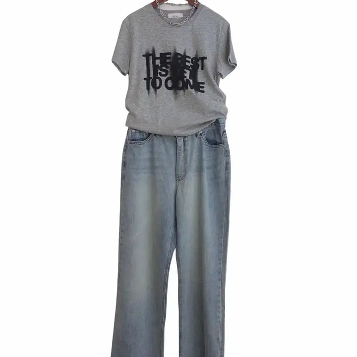 [BUNJANG] Gray Lettering Short Sleeve T-shirt / 교신안함)그레이 레터링 반팔 티셔츠