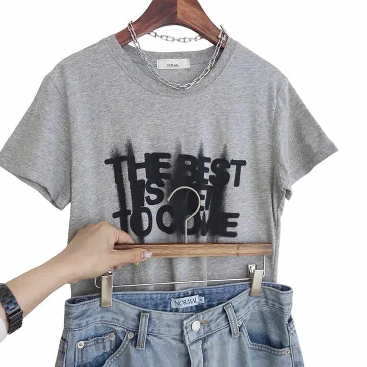 [BUNJANG] Gray Lettering Short Sleeve T-shirt / 교신안함)그레이 레터링 반팔 티셔츠