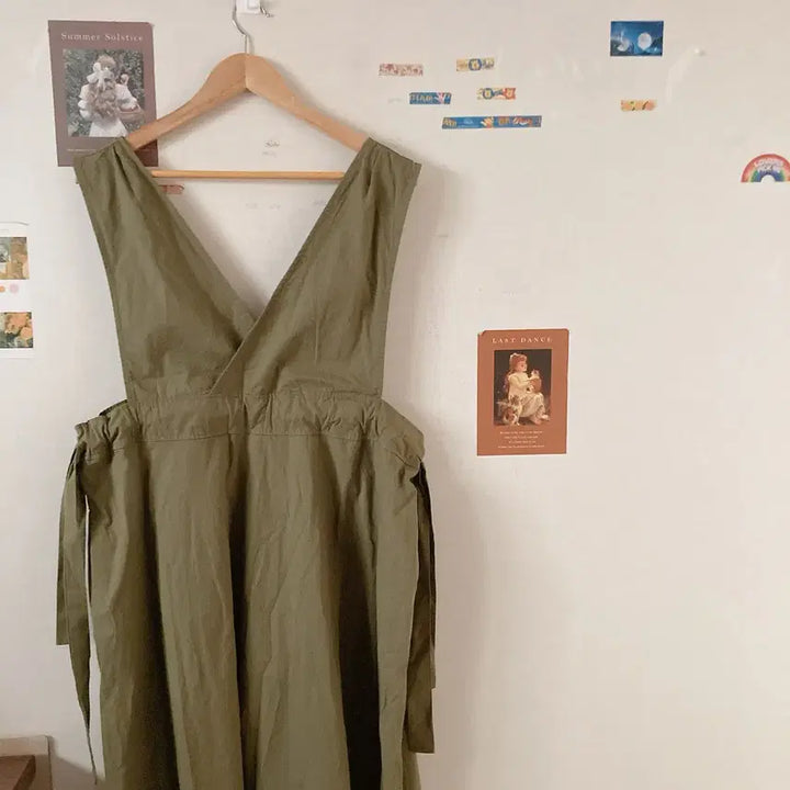 [BUNJANG] Khaki Layered Overall Dress / 카키멜빵원피스