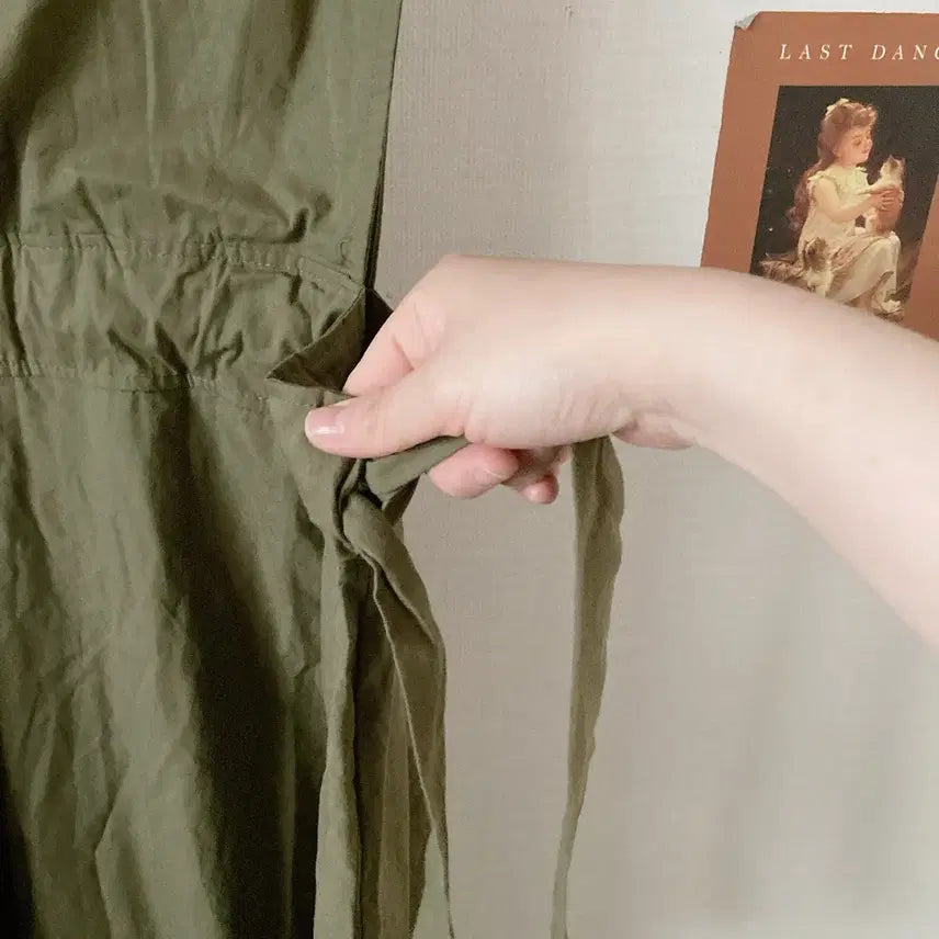 [BUNJANG] Khaki Layered Overall Dress / 카키멜빵원피스