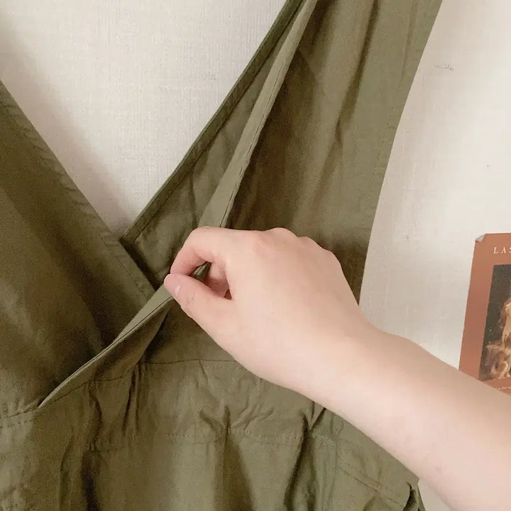 [BUNJANG] Khaki Layered Overall Dress / 카키멜빵원피스