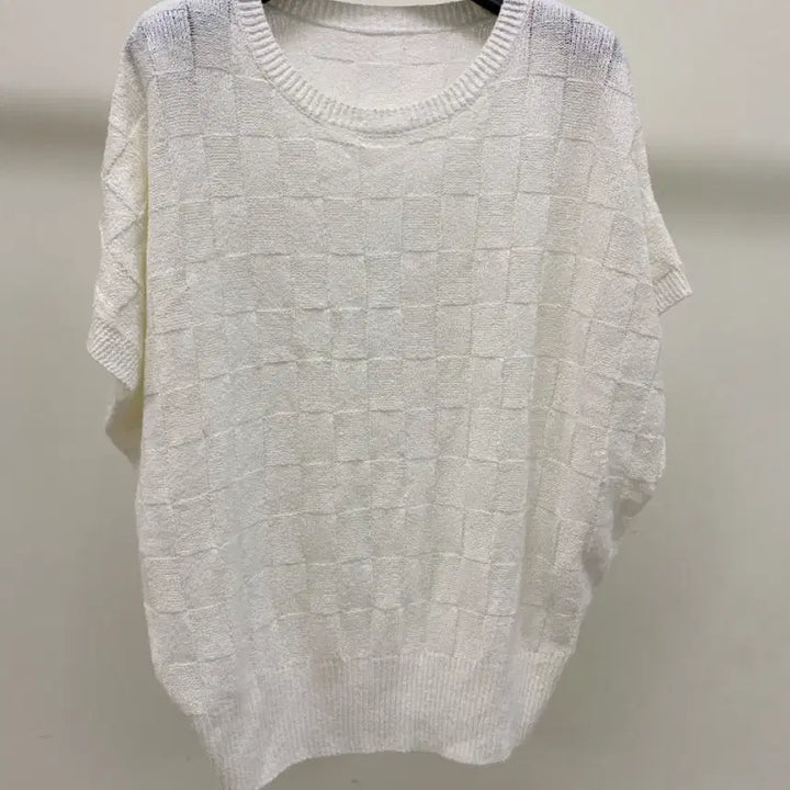 [BUNJANG] No Brand Ivory Gauze Knit Short Sleeve Shirt / [노브랜드] 화이트 아이보리 가오리타입 니트 반팔 ( 66추천)