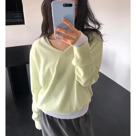 [BUNJANG] MaybeBaby Hefiz V-Neck Knit Top / 메이비베이비 Hefiz V넥 니트 라임