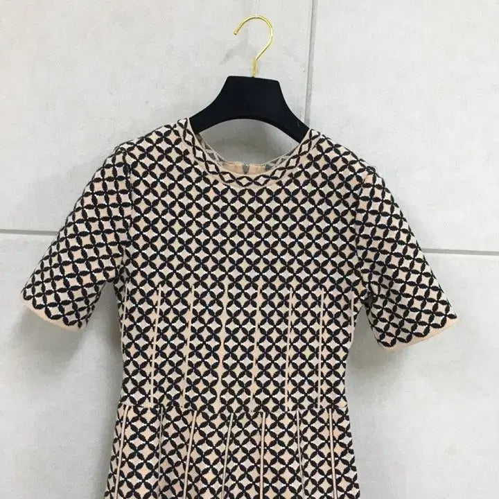 [BUNJANG] Sisley Patterned Knit Short Sleeve Dress / 시슬리 패턴 니트 반팔 원피스