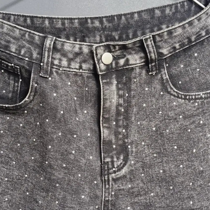 [BUNJANG] Black Wide Denim 29 inch Jeans / 전체 큐빅 영롱한 블랙와이드 데님 29인치.새상품