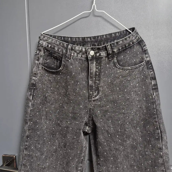 [BUNJANG] Black Wide Denim 29 inch Jeans / 전체 큐빅 영롱한 블랙와이드 데님 29인치.새상품