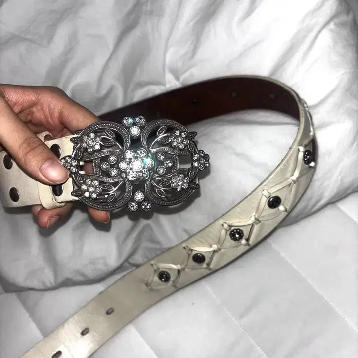[BUNJANG] Vintage Floral Silver Buckle Cubic Y2k Belt / 빈티지 플라워 은장 큐빅 벨트 그런지페어리 갸루 y2k 일본