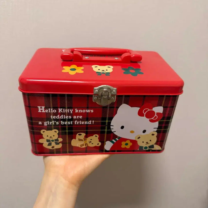 [BUNJANG] Vintage Hello Kitty Red Checkered Tin Case / 고전키티 사각 틴케이스 희귀매물 실물최고 상태좋음