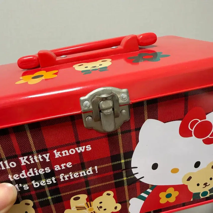 [BUNJANG] Vintage Hello Kitty Red Checkered Tin Case / 고전키티 사각 틴케이스 희귀매물 실물최고 상태좋음