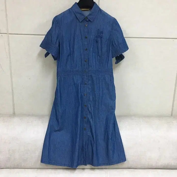 [SOLD OUT] 헤지스 진청 데님 얇은소재 반팔 셔츠 원피스