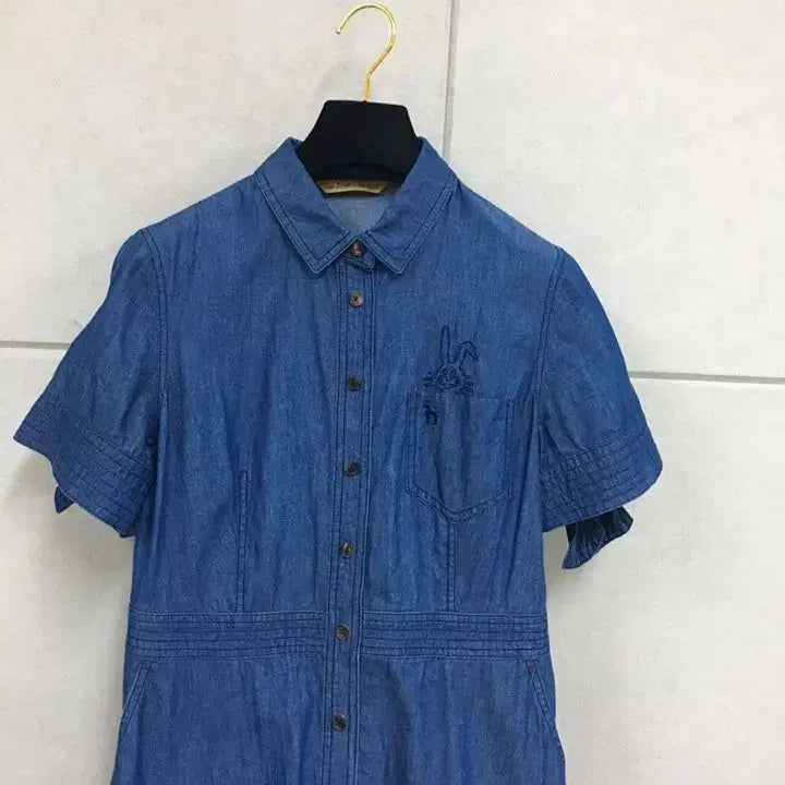 [SOLD OUT] 헤지스 진청 데님 얇은소재 반팔 셔츠 원피스