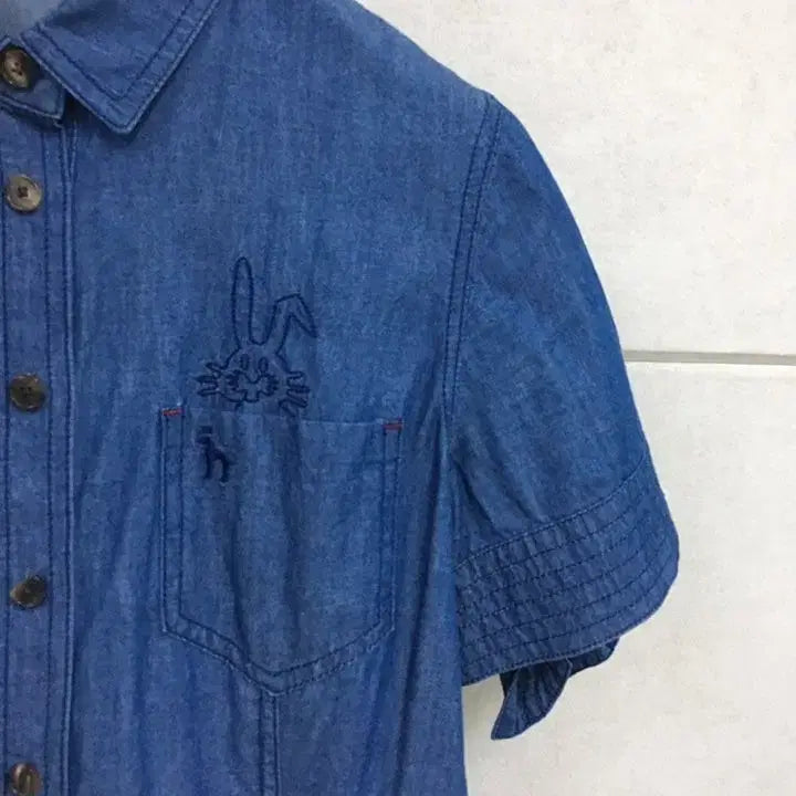 [SOLD OUT] 헤지스 진청 데님 얇은소재 반팔 셔츠 원피스