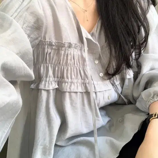 [BUNJANG] Moabin Sky Blue Blouse / 모아빈 블라우스