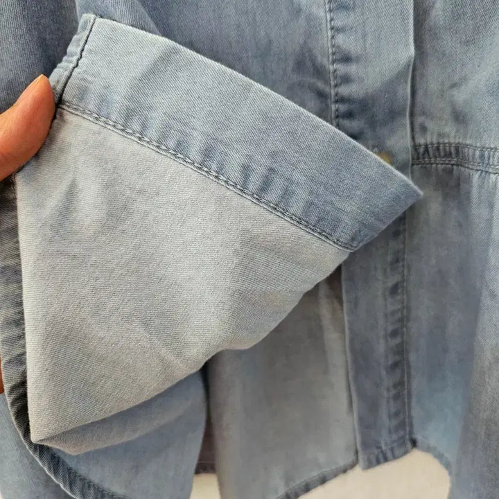 [BUNJANG] Denim Ruffle Sleeve Blouse / 연청데님 캉캉 반팔 블라우스(새옷)