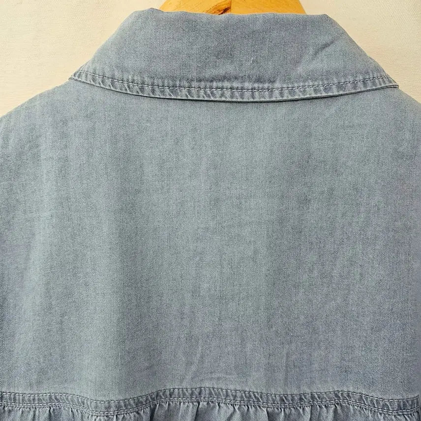 [BUNJANG] Denim Ruffle Sleeve Blouse / 연청데님 캉캉 반팔 블라우스(새옷)