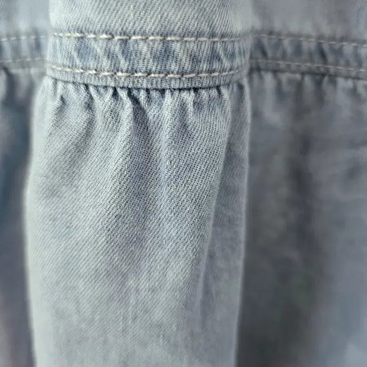 [BUNJANG] Denim Ruffle Sleeve Blouse / 연청데님 캉캉 반팔 블라우스(새옷)