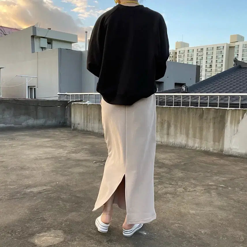 [BUNJANG] Avely Zigzag Spring Cotton Tucked Banding Long Skirt / 새상품) 봄 면 쭈리 핀턱 밴딩 롱 스커트 에이블리 지그재그 등원룩