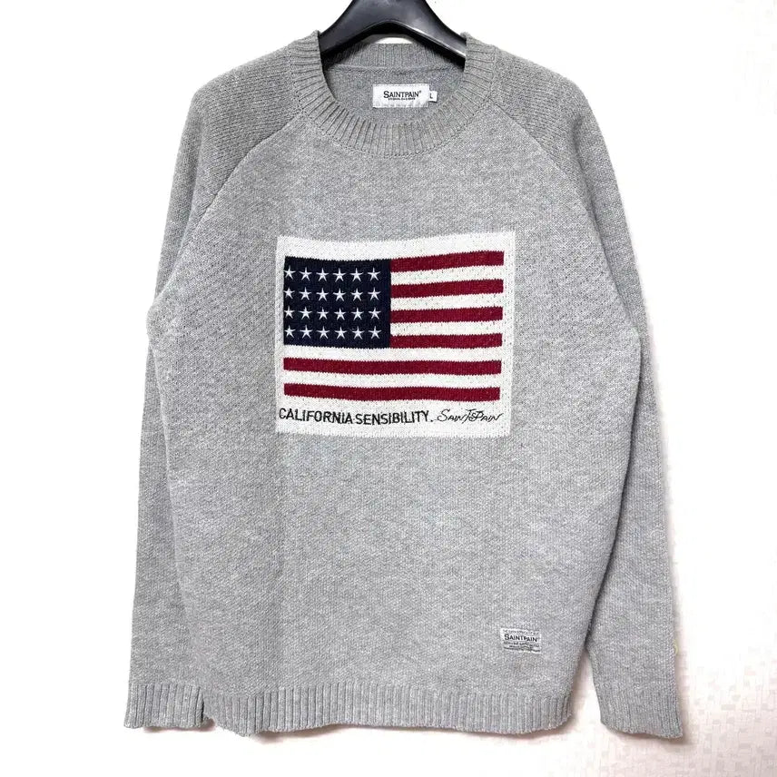 [BUNJANG] Saintpain Flag Knit Sweater Grey / [L,100]세인트페인 성조기 니트 스웨터 그레이