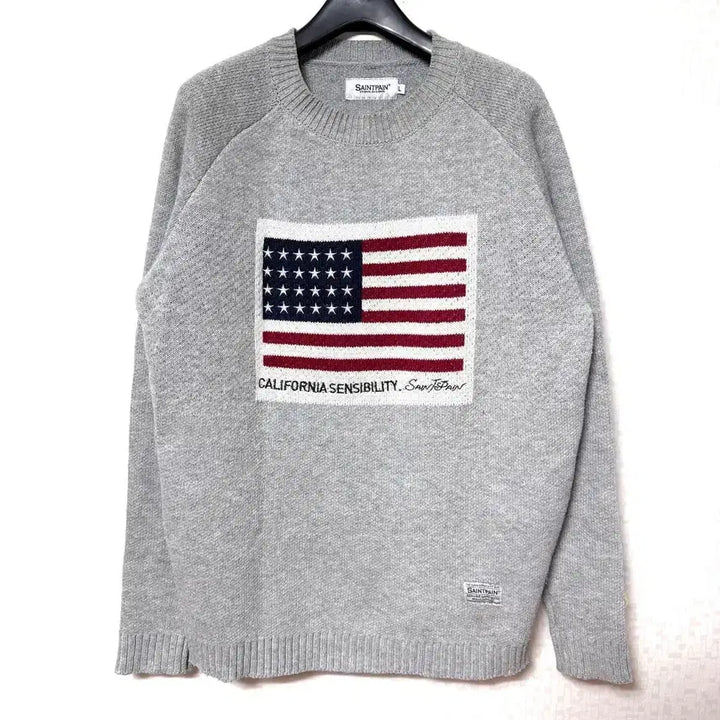 [BUNJANG] Saintpain Flag Knit Sweater Grey / [L,100]세인트페인 성조기 니트 스웨터 그레이