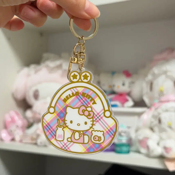 [BUNJANG] Hello Kitty 50th Anniversary Checkered Keyring / 고전키티 헬로키티 50주년 기념 키링 체크키티
