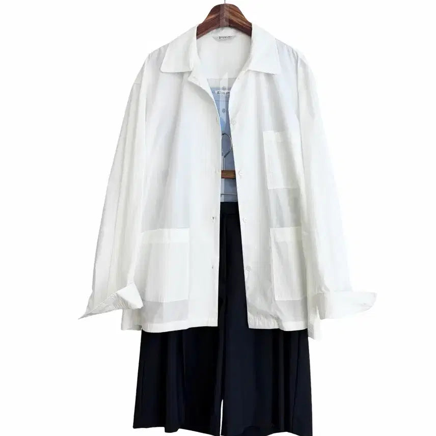 [SOLD OUT] 교신안함)루즈핏 포켓 나일론 셔킷-화이트 b급