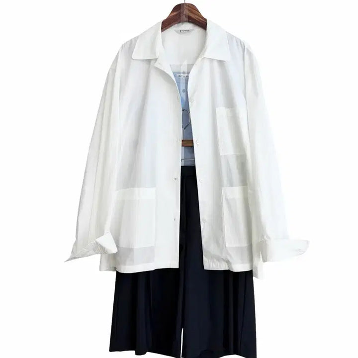 [SOLD OUT] 교신안함)루즈핏 포켓 나일론 셔킷-화이트 b급