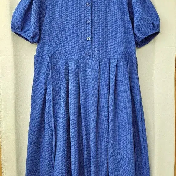 [BUNJANG] Vivid Blue Embossed Puff Sleeve Dress / 비비드 블루 엠보싱 퍼프 원피스 (새옷)