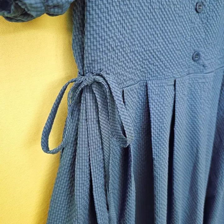 [BUNJANG] Vivid Blue Embossed Puff Sleeve Dress / 비비드 블루 엠보싱 퍼프 원피스 (새옷)