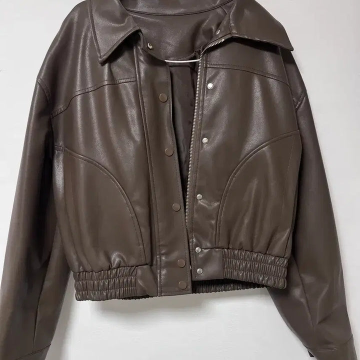 [BUNJANG] Brown Leather Short Jacket / 브라운 레더 숏 가죽자켓